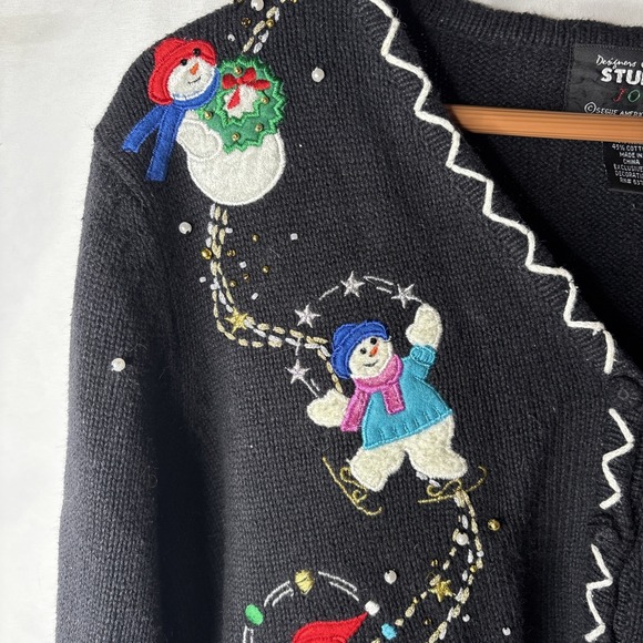 Designer Originals Studio Joy S Christmas Cardigan Sweater Snowman Beaded New - Picture 3 of 9